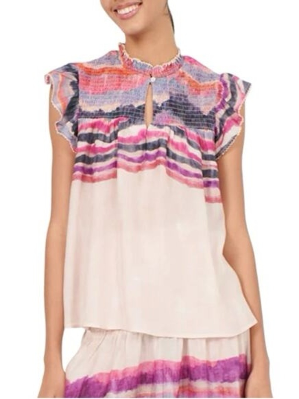 Chufy Kaia Top NWT Ruffle Sleeveless Pink Multicolor Blouse Size Small